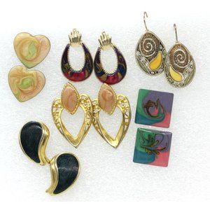 6 pairs EARRING LOT vintage style swirl enamel, post drop dangle excellent cond